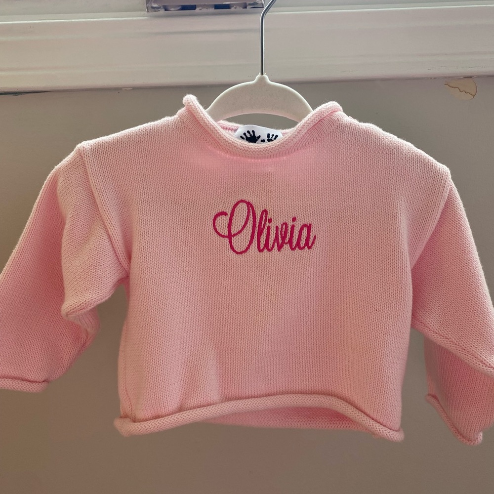 Personalized Olivia Fingerprints Pink Rollneck Sweater